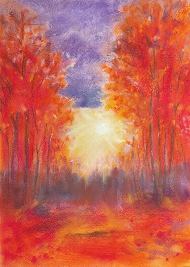 Red Forest Pittura intitolato "Red Forest" da Sveta Uvarova, Opera d'arte originale, Pastello