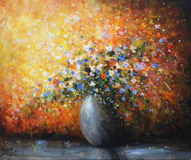 Bouquet de petites fleurs champêtres Painting titled "Bouquet de petites…" by Eric Bruni, Original Artwork, Acrylic Mounted on Wood Stretcher frame