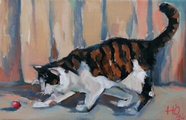 Schilderij getiteld "Заинтересованный кот" door Ulia Nikitina, Origineel Kunstwerk, Olie