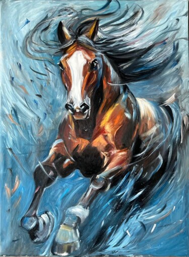 Ζωγραφική με τίτλο "Running horse" από Marina Gavrilova, Αυθεντικά έργα τέχνης, Λάδι