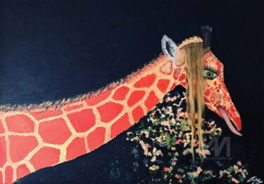 Peinture intitulée "Girafe goulue" par Erika Cool, Œuvre d'art originale, Acrylique Monté sur Châssis en bois