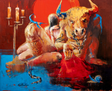 Minotaur's last love #5 Pintura intitulada "Minotaur's last lov…" por Anna Ravliuc, Obras de arte originais, Óleo Montado em Armação em madeira