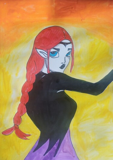 Tekening getiteld "Elf maiden" door Ashton Knighting, Origineel Kunstwerk, Inkt