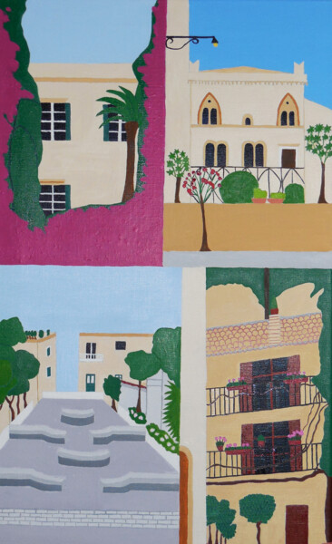 Pittura intitolato "Taormina, Sicile" da Odile Raoul, Opera d'arte originale, Olio Montato su Telaio per barella in legno