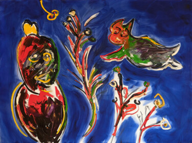 Pintura titulada "Le chat volant" por Thierry Berlier, Obra de arte original, Oleo