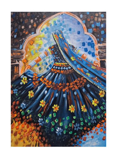 Pittura intitolato "Woman Painting, Raj…" da Shree Krishnam Arts Manish Vaishnav, Opera d'arte originale, Acrilico