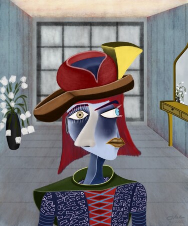 Arte digitale intitolato "Chris en Soirée" da Joaquim Vaz, Opera d'arte originale, Pittura digitale Montato su Telaio per ba…