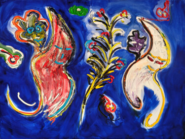 Schilderij getiteld "Le visiteur du soir" door Thierry Berlier, Origineel Kunstwerk, Olie