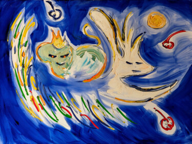Schilderij getiteld "La reine et son gar…" door Thierry Berlier, Origineel Kunstwerk, Olie Gemonteerd op Frame voor houten b…