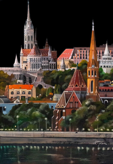 Pittura intitolato "BUDAPEST AT NIGHT" da Tetiana Tiplova, Opera d'arte originale, Olio