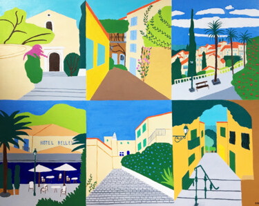 Painting titled "Bormes-les-Mimosas 1" by Odile Raoul, Original Artwork, Oil Mounted on Wood Stretcher frame