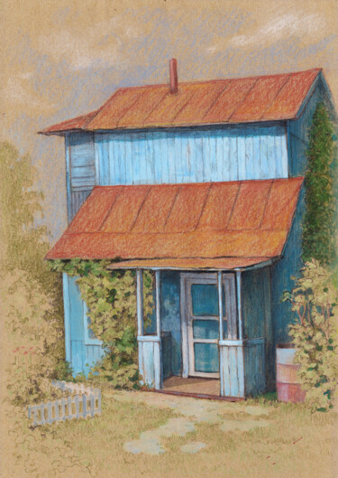 The Blue House "The Blue House" başlıklı Resim Sundra tarafından, Orijinal sanat, Pastel