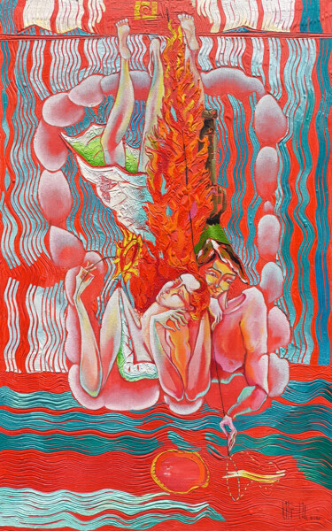 Fiery Romance 绘画 标题为“Fiery Romance” 由Anahit Mirijanyan, 原创艺术品, 油 安装在木质担架架上
