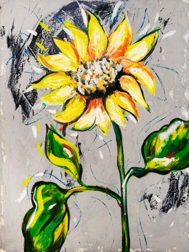 Sunflower on Grey 제목이 "Sunflower on Grey"인 미술작품 Tetiana Surshko (SurshkoArt)로, 원작, 기름