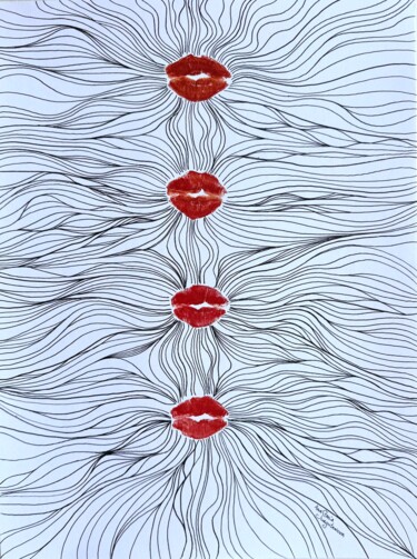 Рисунок под названием "Four Kisses" - Anastasia Surgutanova, Подлинное произведение искусства, Чернила