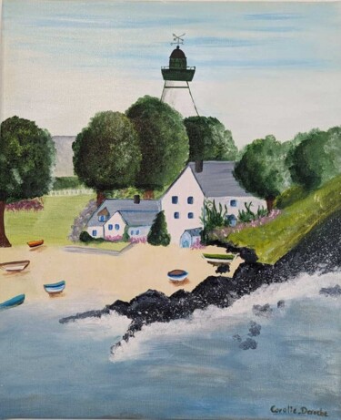 Pittura intitolato "Plage de Bretagne" da Coralie Deroche, Opera d'arte originale, Acrilico Montato su Telaio per barella in…