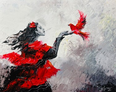 "Crimson Flight" başlıklı Tablo Vahe Bagumyan tarafından, Orijinal sanat, Petrol Ahşap Sedye çerçevesi üzerine monte edilmiş