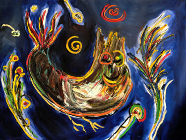 Pintura titulada "L’oiseau de nuit" por Thierry Berlier, Obra de arte original, Oleo Montado en Bastidor de camilla de madera