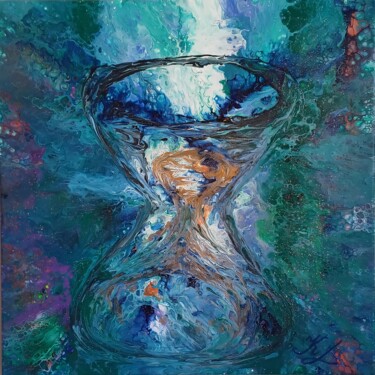 Flow of Time – Abstract Painting in Blue, Green & Gold