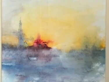 Peinture intitulée "Là bas" par Annie Bonvarlet, Œuvre d'art originale, Aquarelle Monté sur Autre panneau rigide