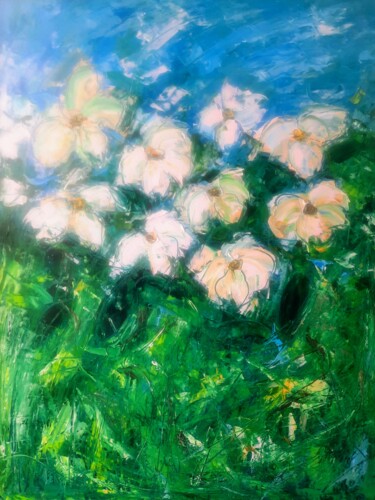 Peinture intitulée "Pyjama Lune d'étoil…" par Sandra Land, Œuvre d'art originale, Huile
