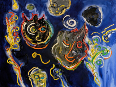 Pittura intitolato "Masques dans le cos…" da Thierry Berlier, Opera d'arte originale, Olio Montato su Telaio per barella in…