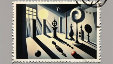 Digitale Kunst getiteld "STAMP-X 001" door Karavix, Origineel Kunstwerk, AI gegenereerde afbeelding