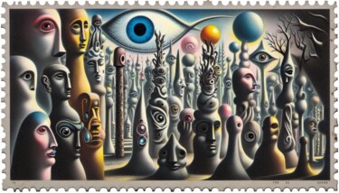 Digitale Kunst getiteld "STAMP-X 009" door Karavix, Origineel Kunstwerk, AI gegenereerde afbeelding