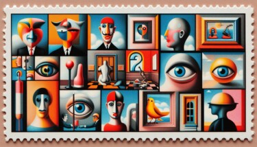 Digitale Kunst getiteld "STAMP-X 010" door Karavix, Origineel Kunstwerk, AI gegenereerde afbeelding