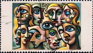Digitale Kunst getiteld "STAMP-X 012" door Karavix, Origineel Kunstwerk, AI gegenereerde afbeelding