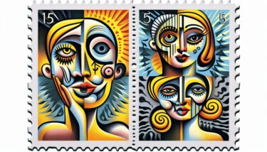 Digitale Kunst getiteld "STAMP-X 014" door Karavix, Origineel Kunstwerk, AI gegenereerde afbeelding