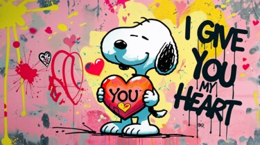 Digitale Kunst getiteld "Snoopy Cuore a Colo…" door Luisonart, Origineel Kunstwerk, AI gegenereerde afbeelding