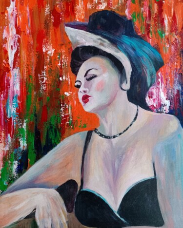 Lady in the Black Hat Картина под названием "Lady in the Black H…" - Elena Gotovtseva, Подлинное произведение искусства, Акрил Установлен на Дерев…