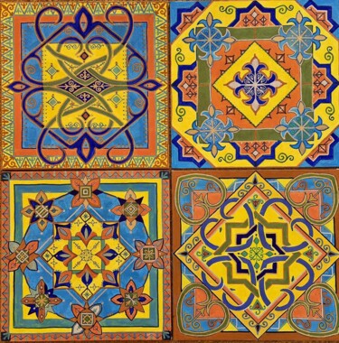 Ζωγραφική με τίτλο "QUADRIPTYQUE – JEUX…" από Karima Cresp, Αυθεντικά έργα τέχνης, Ακρυλικό