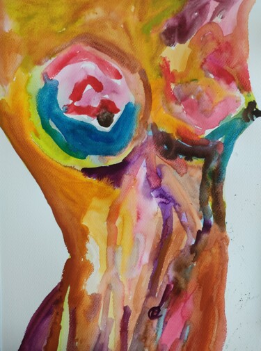 Painting titled "Nu 1" by Hélène Le Borgne, Original Artwork, Watercolor