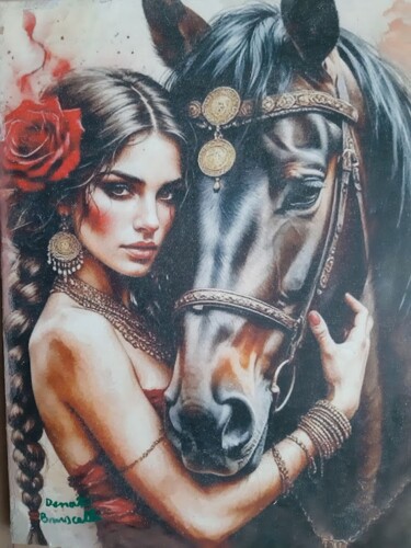 Картина под названием "STEFANY COL CAVALLO" - Bruscella Donato, Подлинное произведение искусства, Масло Установлен на картон