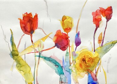 제목이 "Tulips"인 미술작품 Helene Manoli로, 원작, 수채화