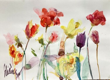 제목이 "Tulips 2"인 미술작품 Helene Manoli로, 원작, 수채화
