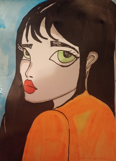 Tekening getiteld "Angel eyes" door Ashton Knighting, Origineel Kunstwerk, Inkt