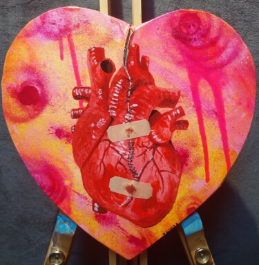 Peinture intitulée "Cardio-réparation" par Roms, Œuvre d'art originale, Acrylique Monté sur Châssis en bois