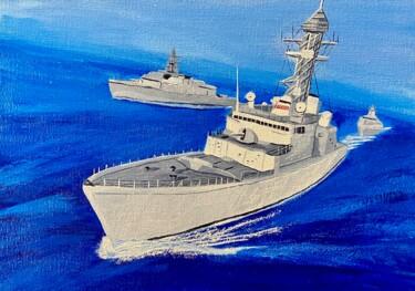 「Naval Might」というタイトルの絵画 Anthony Dunphyによって, オリジナルのアートワーク, アクリル ウッドストレッチャーフレームにマウント