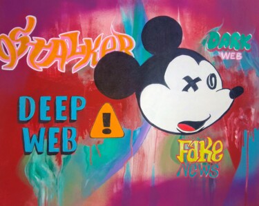 Peinture intitulée "Mickey e a Dark Web" par Marks, Œuvre d'art originale, Acrylique