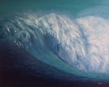 Painting titled "A Wave Under the Mo…" by Elena Wuebben, Original Artwork, Oil
