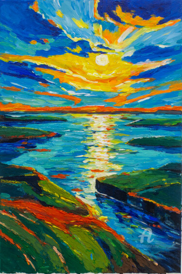 Schilderij getiteld "Landscape oil paint…" door Jack Luo, Origineel Kunstwerk, Acryl Gemonteerd op Frame voor houten brancard