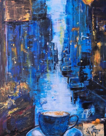 Obraz akrylowy na płótnie, 40x50x2 cm, New York caffee Картина под названием "Obraz akrylowy na p…" - Ewa Mościszko, Подлинное произведение искусства, Акрил