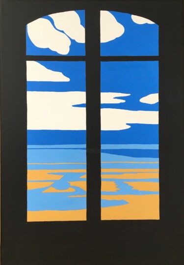 Painting titled "Une fenêtre sur la…" by Odile Raoul, Original Artwork, Acrylic Mounted on Wood Stretcher frame