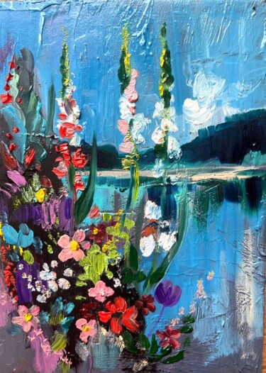 a blooming garden Schilderij getiteld "a blooming garden" door Natal A Hudakova, Origineel Kunstwerk, Olie Gemonteerd op Karton