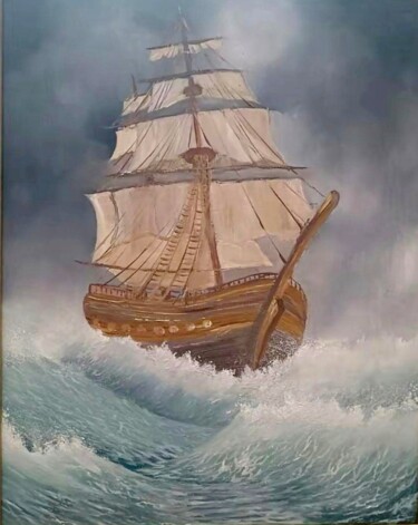 Painting titled "Dark sea" by Jamal Foughal, Original Artwork, Oil
