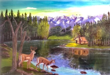 绘画 标题为“Sound of the river” 由Jamal Foughal, 原创艺术品, 丙烯 安装在木质担架架上