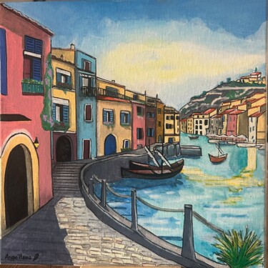 Schilderij getiteld "Village Marin" door Angie Plume, Origineel Kunstwerk, Acryl Gemonteerd op Frame voor houten brancard